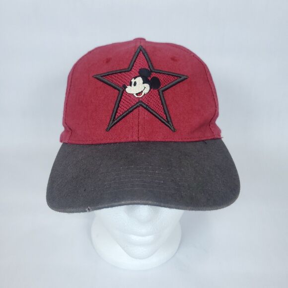 Vintage Disney Mickey Mouse Cap Snap Back Red Black Trucker Hat Big Star - Picture 1 of 8